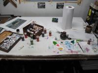 This is where I watercolor my etchings